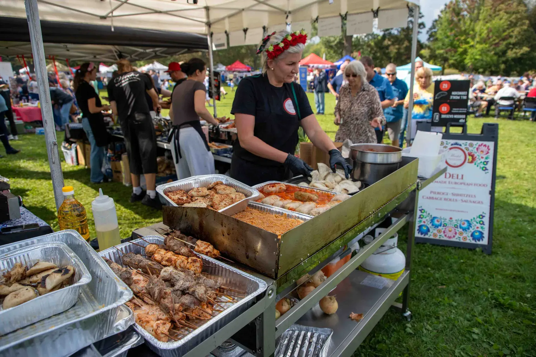 Hot dishes at a food stand