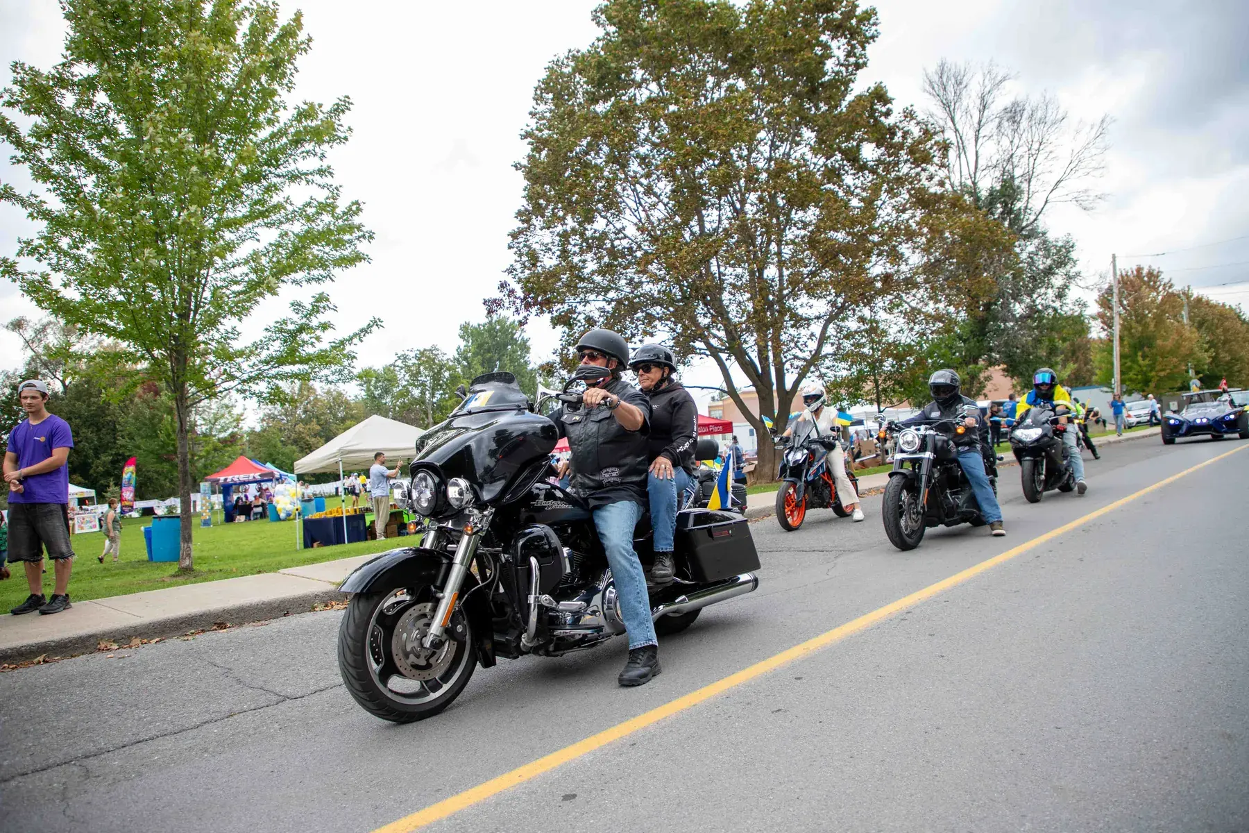 Motorcycles of the Unity Ride on the road to the park