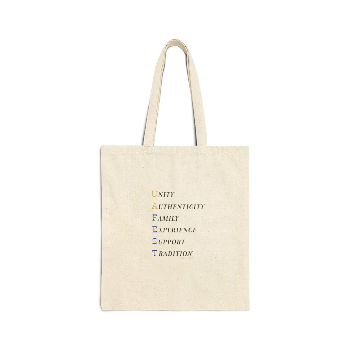The same bag from the back, the six UAFEST values printed one under another