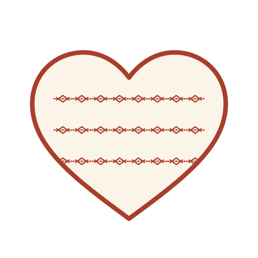 A heart filled with rows of red stitching